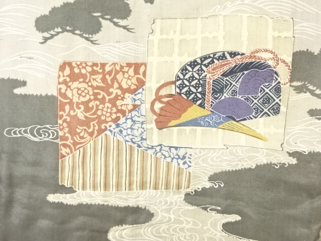 JAPANESE KIMONO / ANTIQUE MENS HAORI / TSUMUGI / SCENERY (lining)